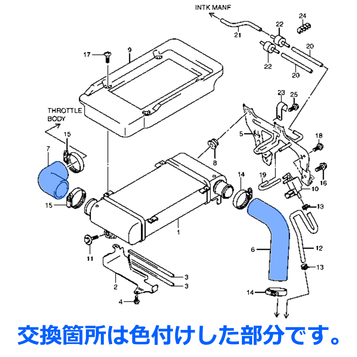 JB23W ジムニー シリコン ラジエター ターボ ホース 6点セット K6A 4型以降 3PLY SZ141｜tech｜05