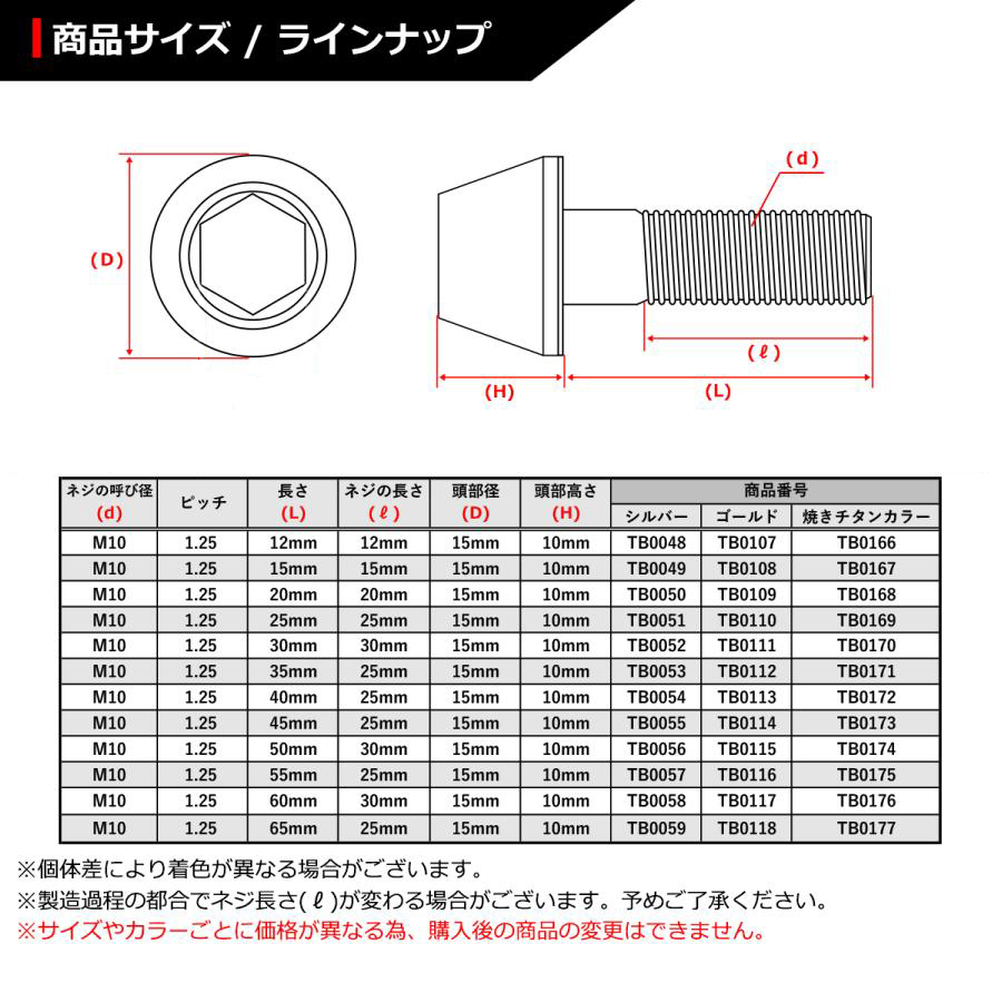 キャップボルト M10×15mm P1.25 テーパーヘッド ステンレス ゴールドカラー 1個 TB0108 : tb0108 :  TECH-MASTER - 通販 - Yahoo!ショッピング