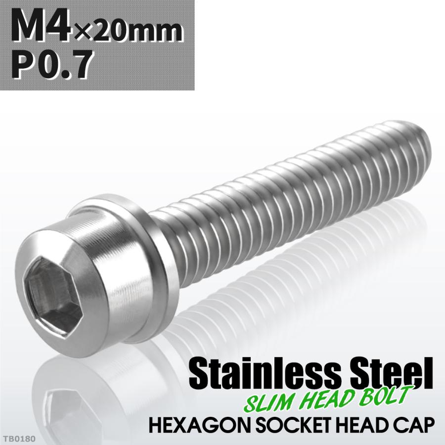 キャップボルト M4×20mm P0.7 スリムヘッド ステンレス シルバーカラー 1個 TB0180 | ブランド登録なし