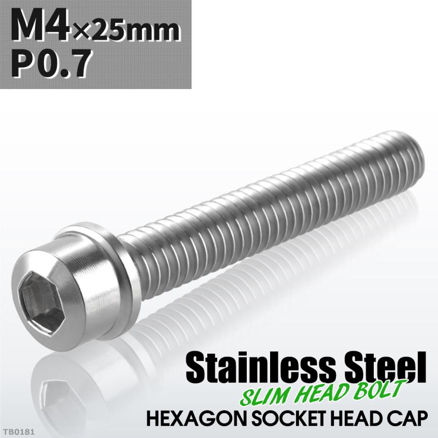 キャップボルト M4×25mm P0.7 スリムヘッド ステンレス シルバーカラー 1個 TB0181 | ブランド登録なし