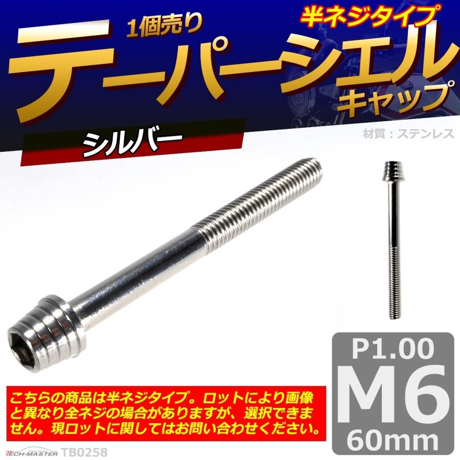 キャップボルト M6×60mm P1.0 テーパーシェル ステンレス シルバー 1個 TB0258 | ブランド登録なし | 01