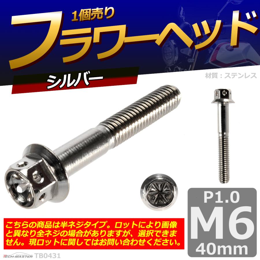 六角ボルト M6×40mm P1.0 フラワーヘッド ステンレス シルバー 1個 TB0431 | ブランド登録なし | 01