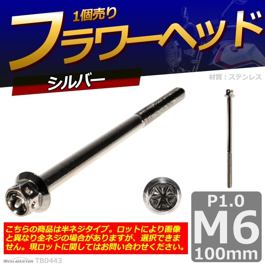 六角ボルト M6×100mm P1.0 フラワーヘッド ステンレス シルバー 1個 TB0443 | ブランド登録なし | 01