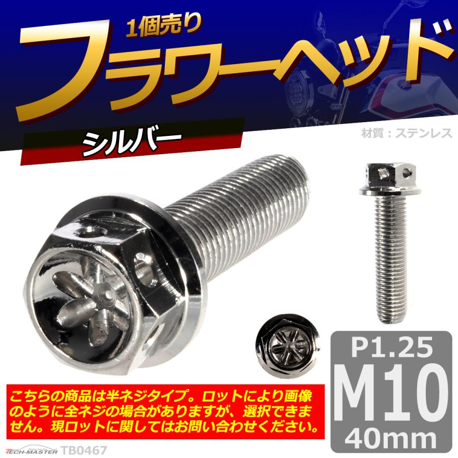 六角ボルト M10×40mm P1.25 フラワーヘッド ステンレス シルバー 1個