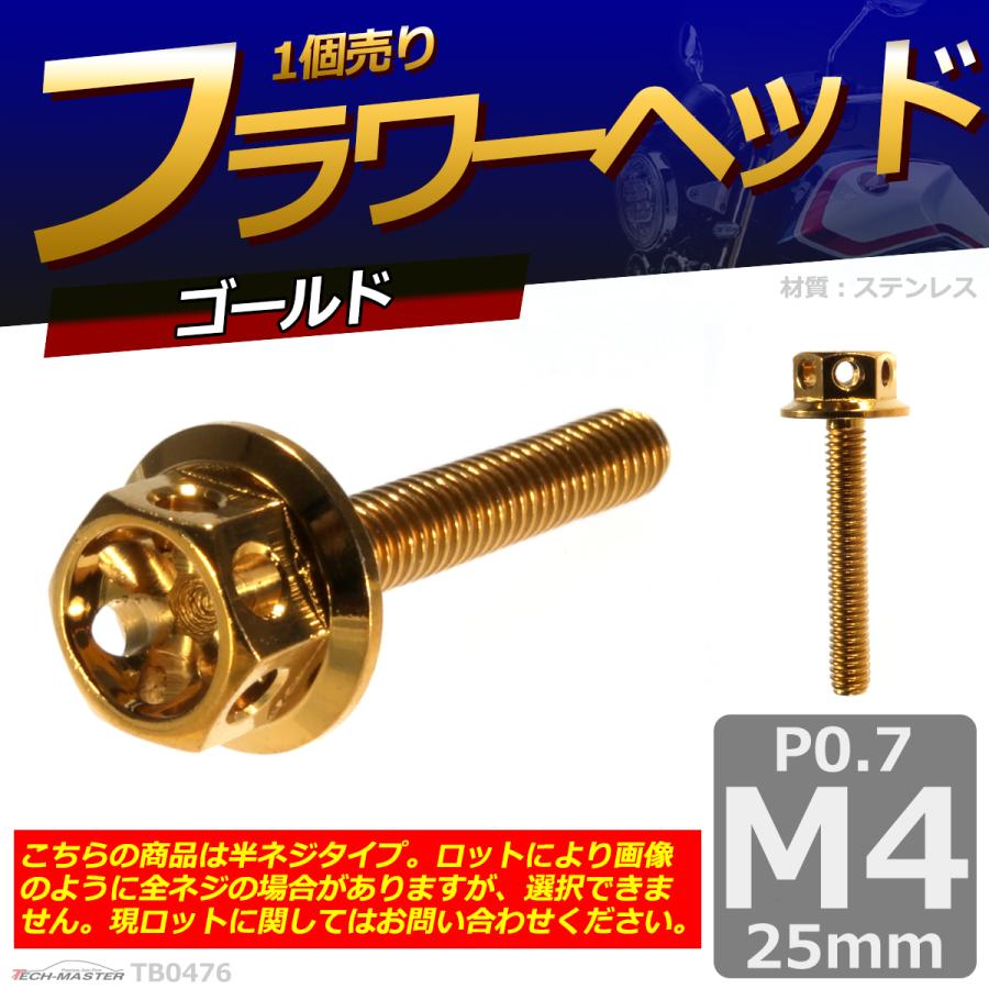 六角ボルト M4×25mm P0.7 フラワーヘッド ステンレス ゴールド 1個 TB0476 | ブランド登録なし | 01