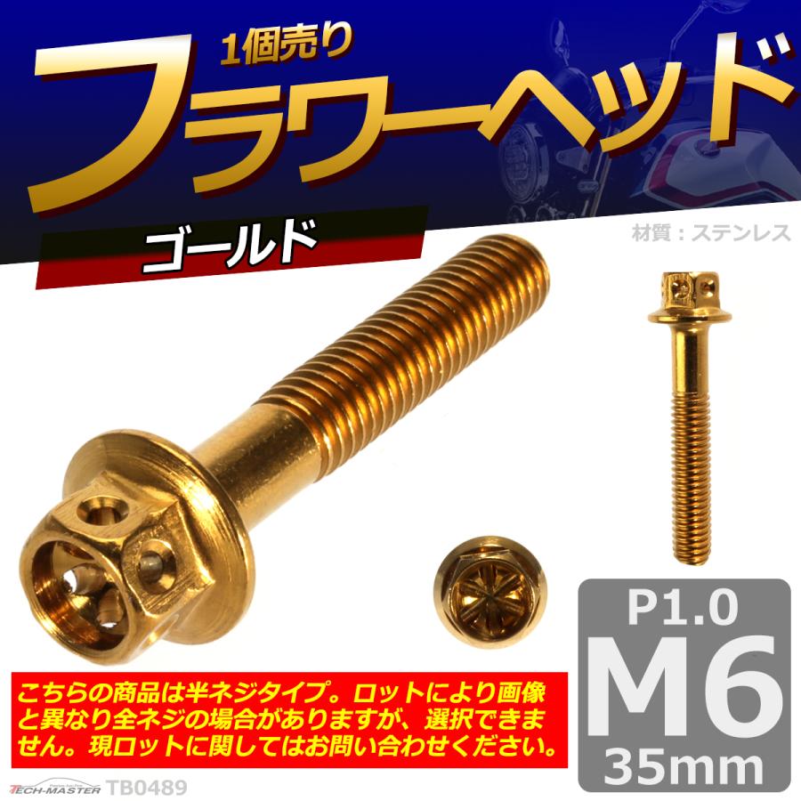 六角ボルト M6×35mm P1.0 フラワーヘッド ステンレス ゴールド 1個 TB0489 | ブランド登録なし | 01