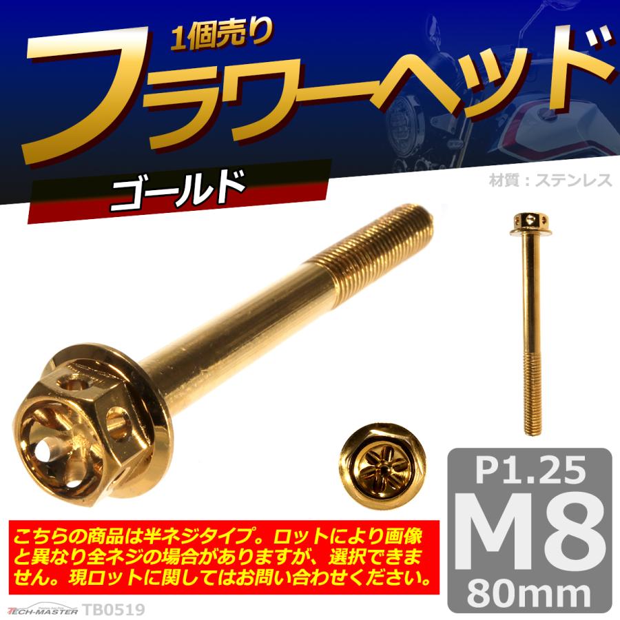 六角ボルト M8×80mm P1.25 フラワーヘッド ステンレス ゴールド 1個 TB0519｜tech｜02
