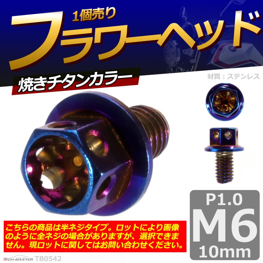 六角ボルト M6×10mm P1.0 フラワーヘッド ステンレス 焼きチタンカラー 1個 TB0542 | ブランド登録なし | 01