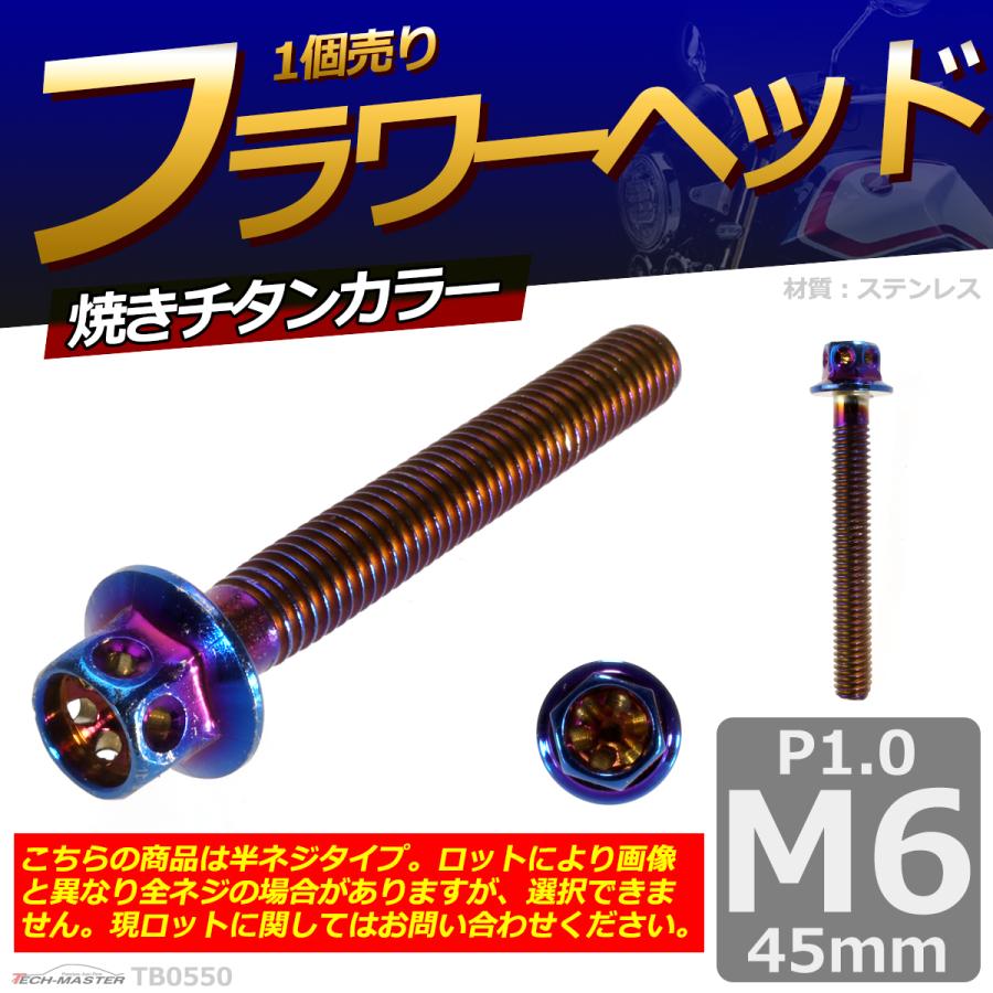 六角ボルト M6×45mm P1.0 フラワーヘッド ステンレス 焼きチタンカラー 1個 TB0550 | ブランド登録なし | 01