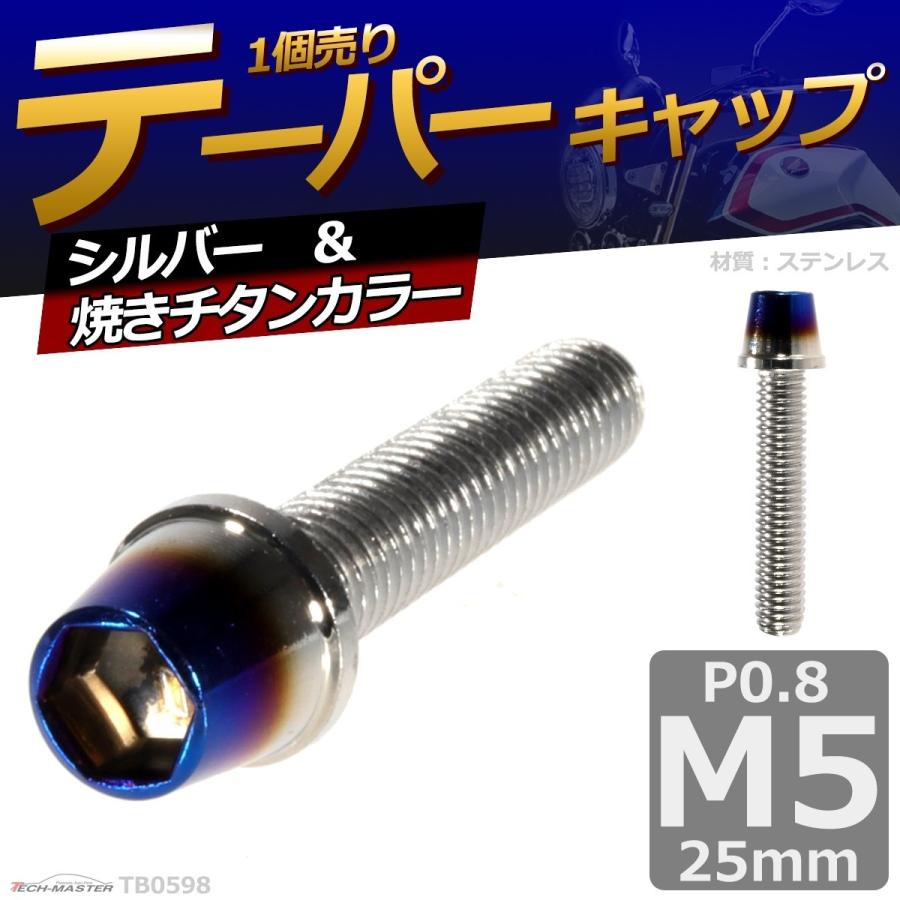 キャップボルト M5×25mm P0.8 テーパー ステンレス シルバー＆焼きチタンカラー 1個 TB0598 | ブランド登録なし | 01