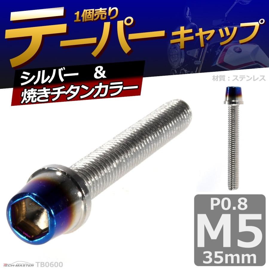 キャップボルト M5×35mm P0.8 テーパー ステンレス シルバー＆焼きチタンカラー 1個 TB0600 | ブランド登録なし | 01