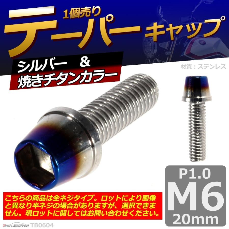 キャップボルト M6×20mm P1.0 テーパー ステンレス シルバー＆焼きチタンカラー 1個 TB0604 | ブランド登録なし | 01
