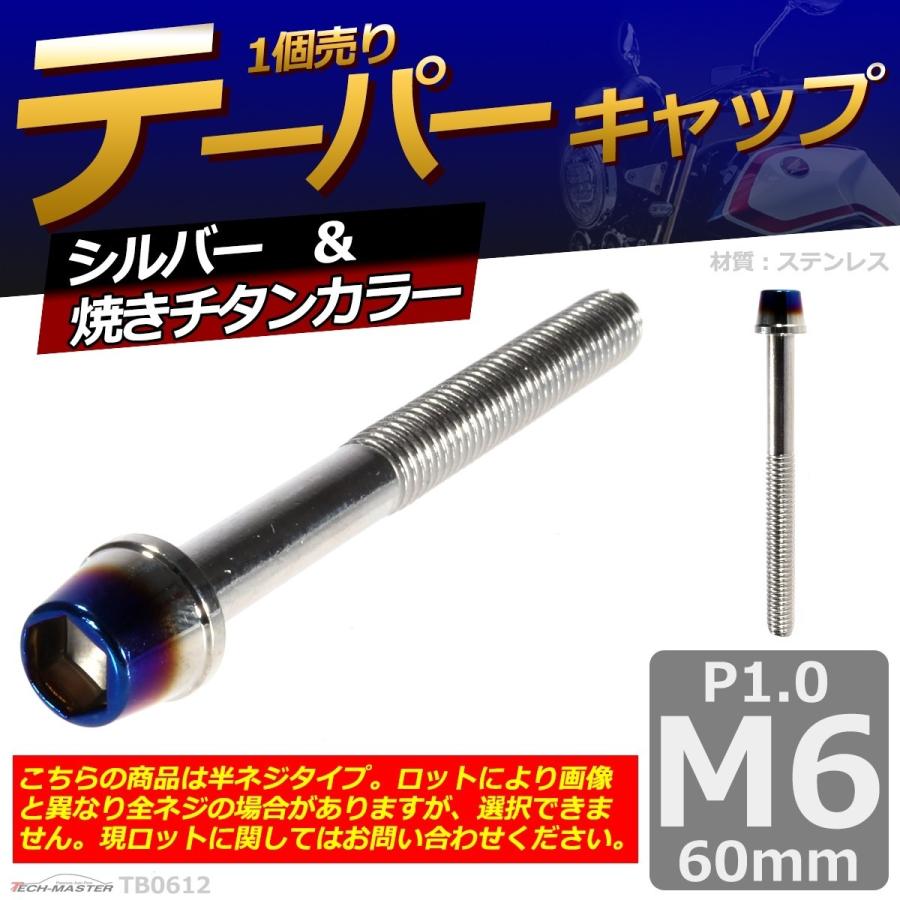 キャップボルト M6×60mm P1.0 テーパー ステンレス シルバー＆焼きチタンカラー 1個 TB0612 | ブランド登録なし | 01