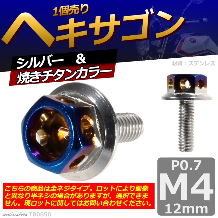 六角ボルト M4×12mm P0.7 ヘキサゴン ステンレス シルバー＆焼きチタンカラー 1個 TB0650 | ブランド登録なし | 01