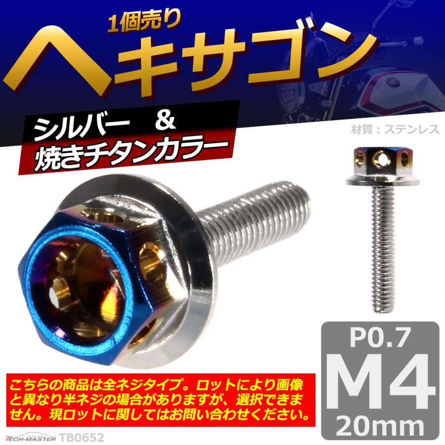 六角ボルト M4×20mm P0.7 ヘキサゴン ステンレス シルバー＆焼きチタンカラー 1個 TB0652 | ブランド登録なし | 01