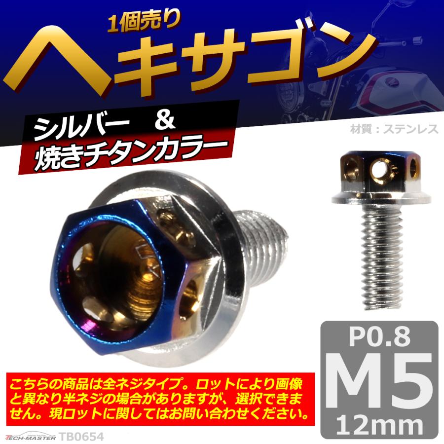 六角ボルト M5×12mm P0.8 ヘキサゴン ステンレス シルバー＆焼きチタンカラー 1個 TB0654 | ブランド登録なし | 01