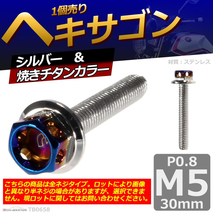 六角ボルト M5×30mm P0.8 ヘキサゴン ステンレス シルバー＆焼きチタンカラー 1個 TB0658 | ブランド登録なし | 01