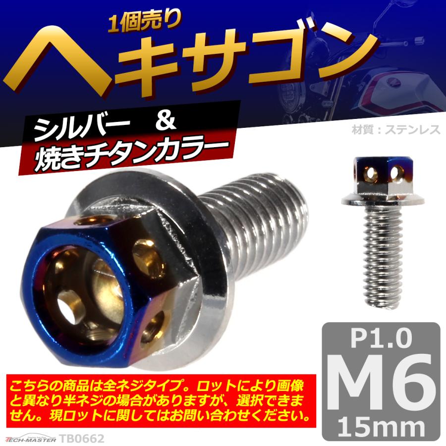 六角ボルト M6×15mm P1.0 ヘキサゴン ステンレス シルバー＆焼きチタンカラー 1個 TB0662 | ブランド登録なし | 01