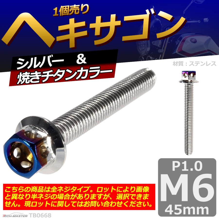 六角ボルト M6×45mm P1.0 ヘキサゴン ステンレス シルバー＆焼きチタンカラー 1個 TB0668 | ブランド登録なし | 01