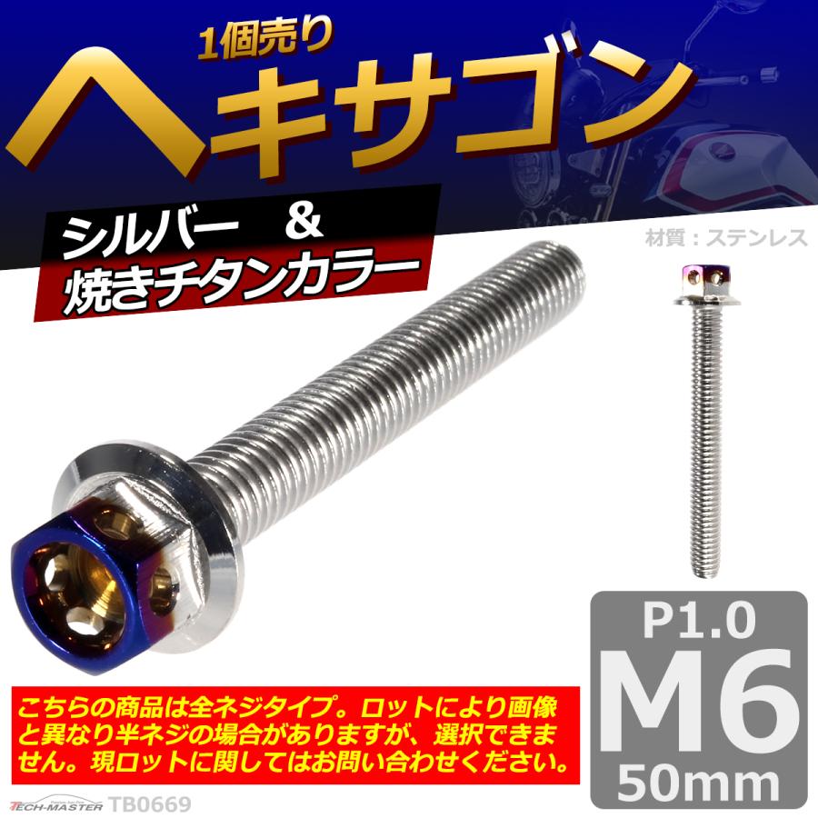 六角ボルト M6×50mm P1.0 ヘキサゴン ステンレス シルバー＆焼きチタンカラー 1個 TB0669 | ブランド登録なし | 01