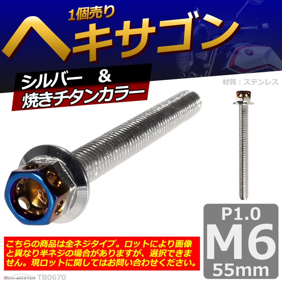 六角ボルト M6×55mm P1.0 ヘキサゴン ステンレス シルバー＆焼きチタンカラー 1個 TB0670 | ブランド登録なし | 01