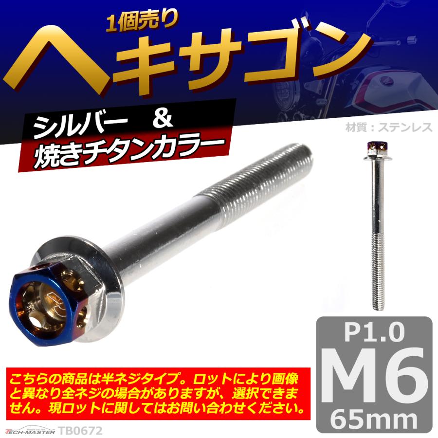 六角ボルト M6×65mm P1.0 ヘキサゴン ステンレス シルバー＆焼きチタンカラー 1個 TB0672 | ブランド登録なし | 01
