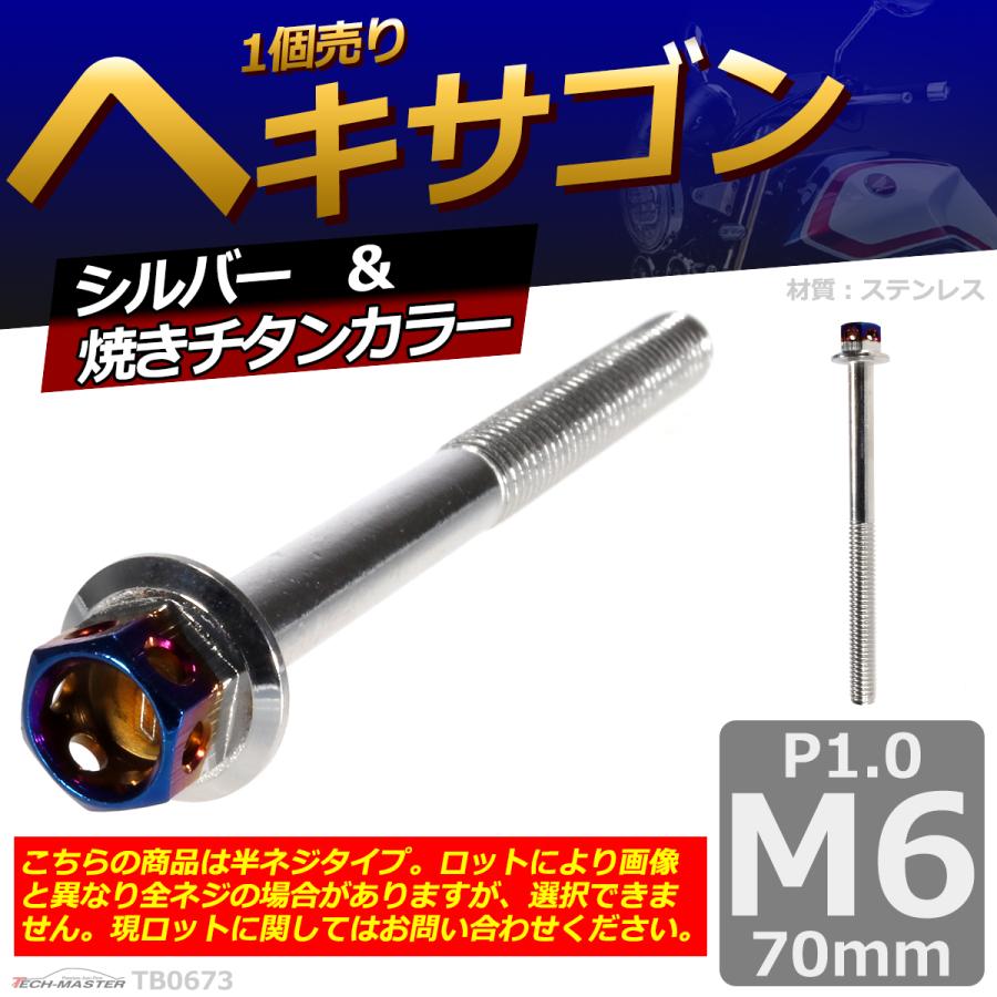 六角ボルト M6×70mm P1.0 ヘキサゴン ステンレス シルバー＆焼きチタンカラー 1個 TB0673 | ブランド登録なし | 01
