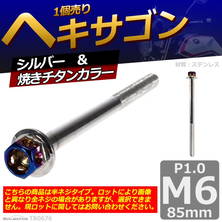 六角ボルト M6×85mm P1.0 ヘキサゴン ステンレス シルバー＆焼きチタンカラー 1個 TB0676 | ブランド登録なし | 01