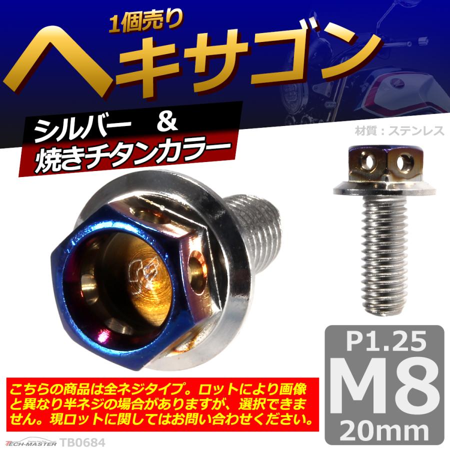 六角ボルト M8×20mm P1.25 ヘキサゴン ステンレス シルバー＆焼きチタンカラー 1個 TB0684 | ブランド登録なし | 01