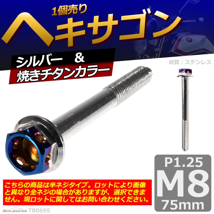 六角ボルト M8×75mm P1.25 ヘキサゴン ステンレス シルバー＆焼きチタンカラー 1個 TB0695 | ブランド登録なし | 01