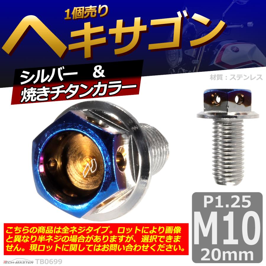 六角ボルト M10×20mm P1.25 ヘキサゴン ステンレス シルバー＆焼きチタンカラー 1個 TB0699 | ブランド登録なし | 01