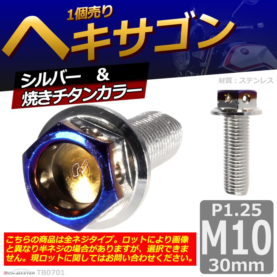 六角ボルト M10×30mm P1.25 ヘキサゴン ステンレス シルバー＆焼きチタンカラー 1個 TB0701 | ブランド登録なし | 01