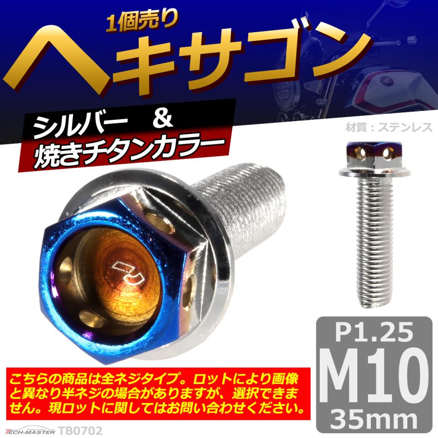 六角ボルト M10×35mm P1.25 ヘキサゴン ステンレス シルバー＆焼きチタンカラー 1個 TB0702 | ブランド登録なし | 01