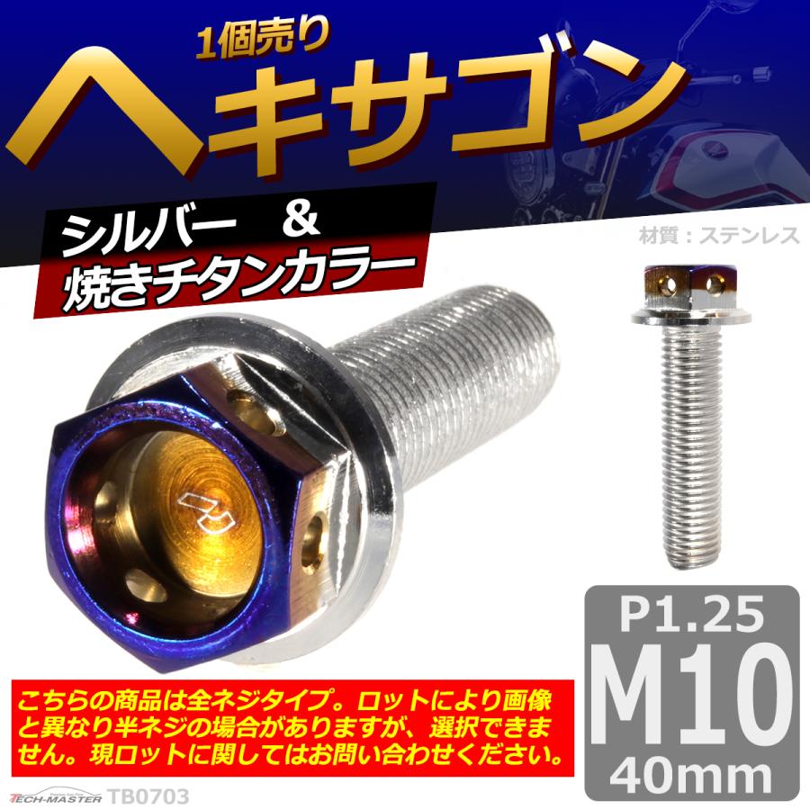 六角ボルト M10×40mm P1.25 ヘキサゴン ステンレス シルバー＆焼きチタンカラー 1個 TB0703 | ブランド登録なし | 01