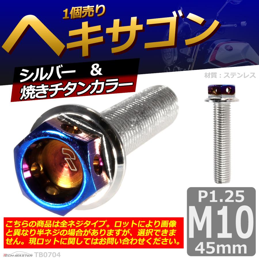 六角ボルト M10×45mm P1.25 ヘキサゴン ステンレス シルバー＆焼きチタンカラー 1個 TB0704 | ブランド登録なし | 01