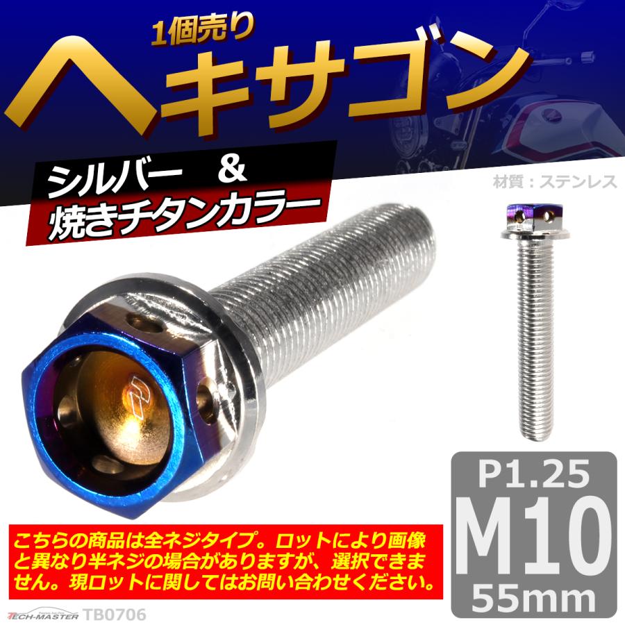 六角ボルト M10×55mm P1.25 ヘキサゴン ステンレス シルバー＆焼きチタンカラー 1個 TB0706 | ブランド登録なし | 01