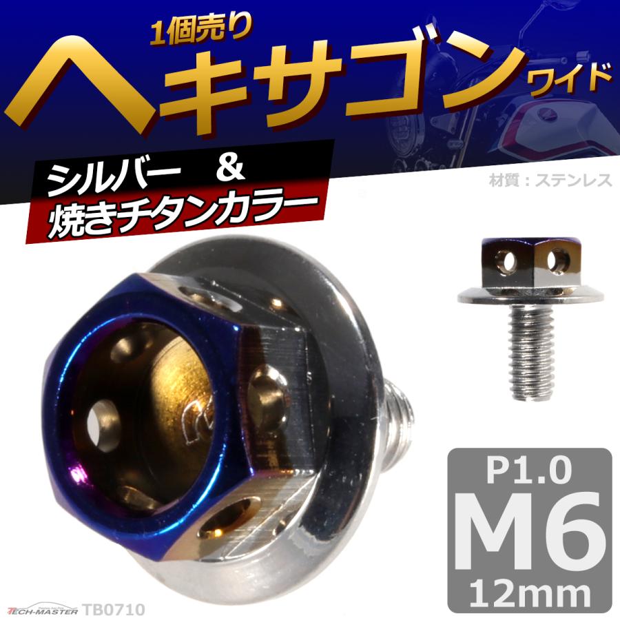 六角ボルト M6×12mm P1.0 ヘキサゴン ワイド ステンレス シルバー＆焼きチタンカラー 1個 TB0710 | ブランド登録なし | 01