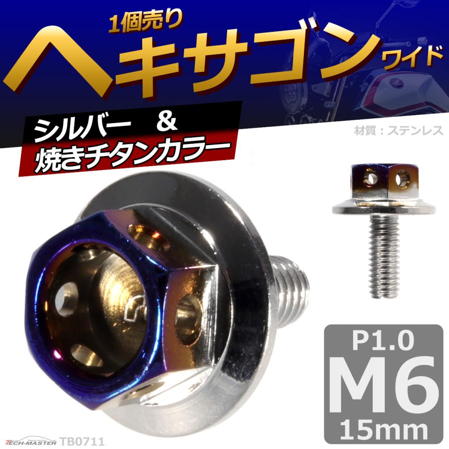 六角ボルト M6×15mm P1.0 ヘキサゴン ワイド ステンレス シルバー＆焼きチタンカラー 1個 TB0711 | ブランド登録なし | 01