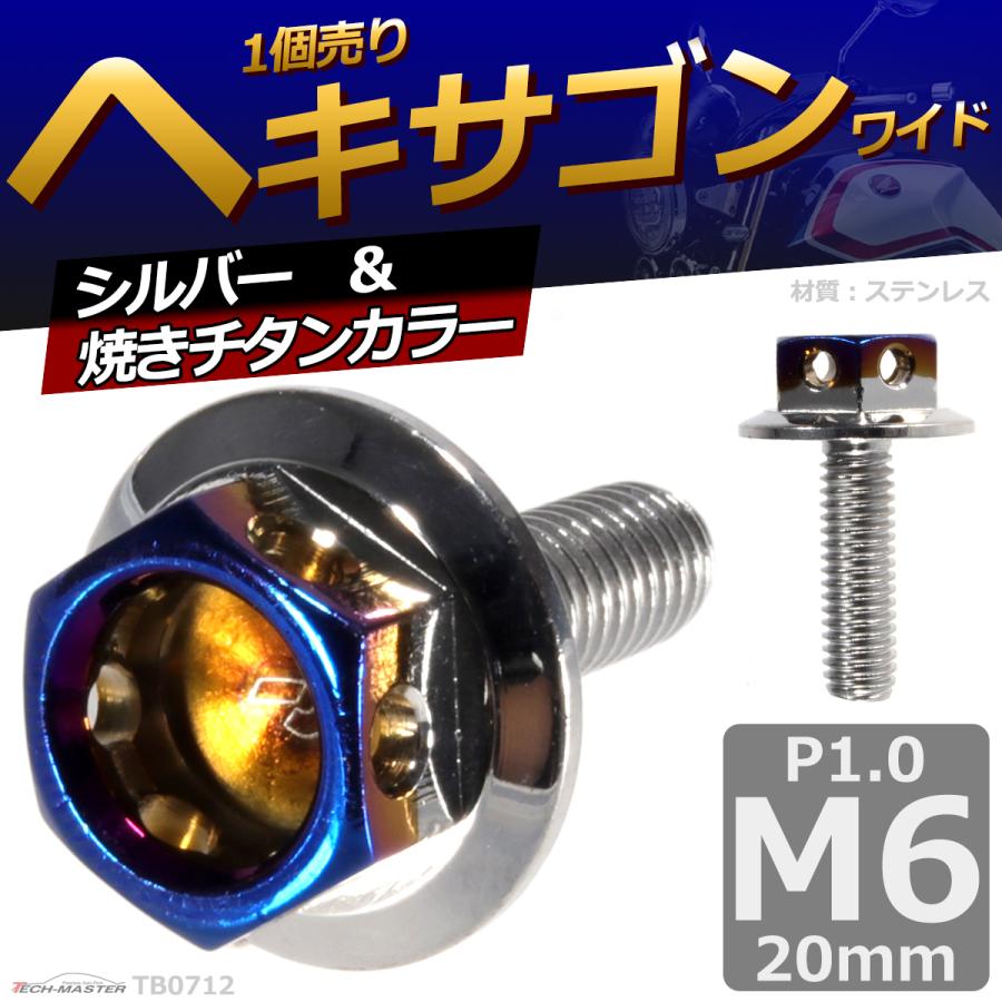 六角ボルト M6×20mm P1.0 ヘキサゴン ワイド ステンレス シルバー＆焼きチタンカラー 1個 TB0712 | ブランド登録なし | 01