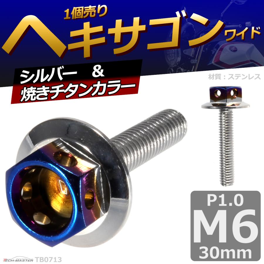 六角ボルト M6×30mm P1.0 ヘキサゴン ワイド ステンレス シルバー＆焼きチタンカラー 1個 TB0713 | ブランド登録なし | 01