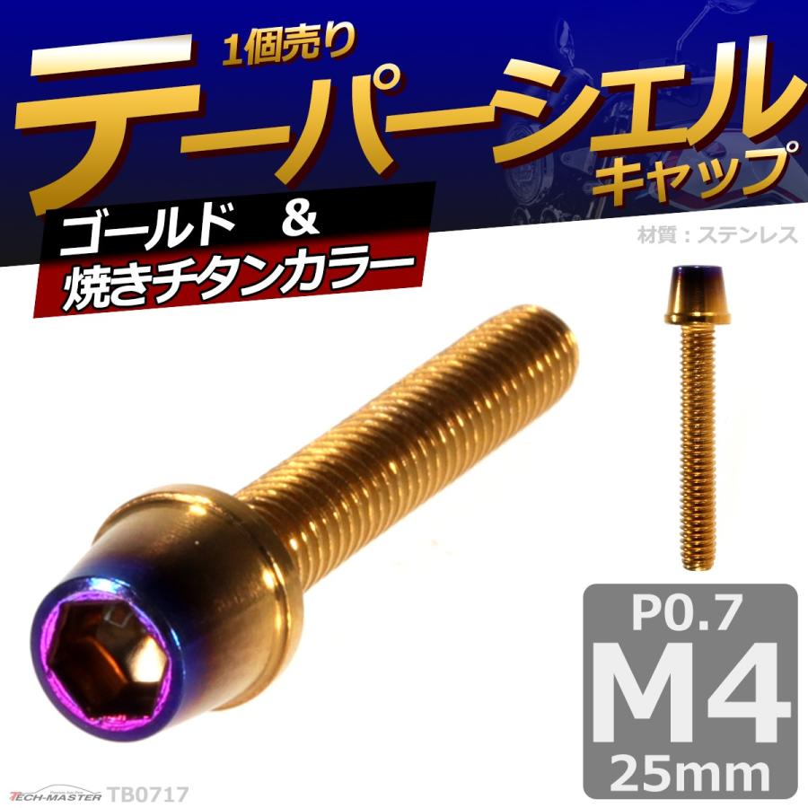 キャップボルト M4×25mm P0.7 テーパー ステンレス ゴールド＆焼きチタンカラー 1個 TB0717 | ブランド登録なし | 01
