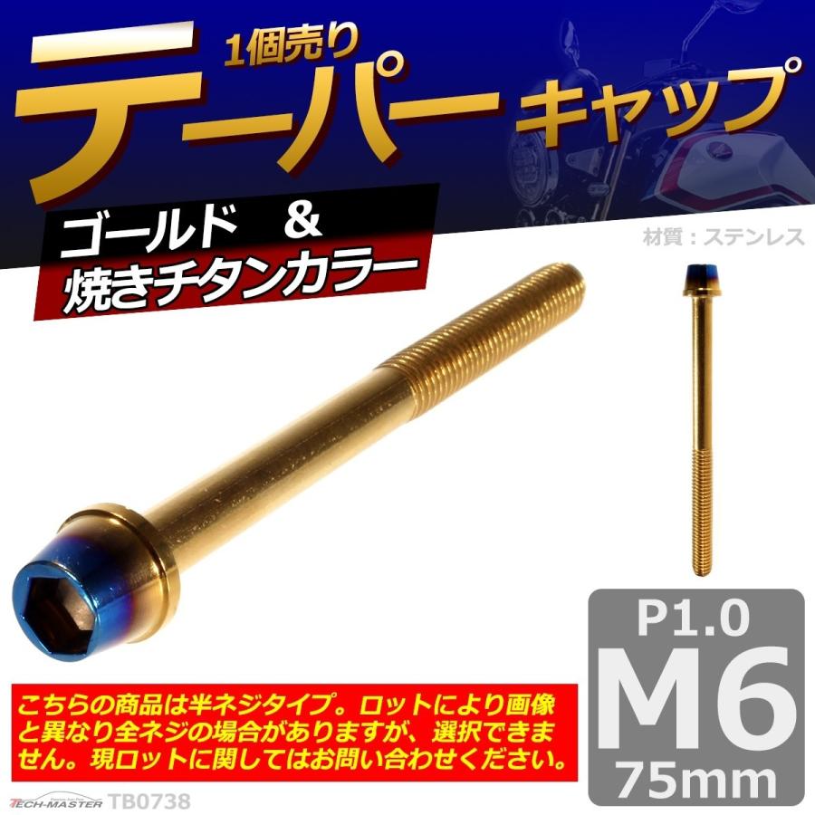 キャップボルト M6×75mm P1.0 テーパー ステンレス ゴールド＆焼きチタンカラー 1個 TB0738 | ブランド登録なし | 01