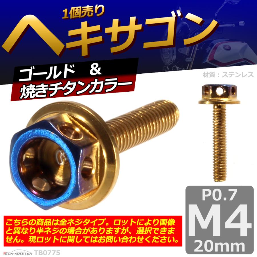 六角ボルト M4×20mm P0.7 ヘキサゴン ステンレス ゴールド＆焼きチタンカラー 1個 TB0775 | ブランド登録なし | 01