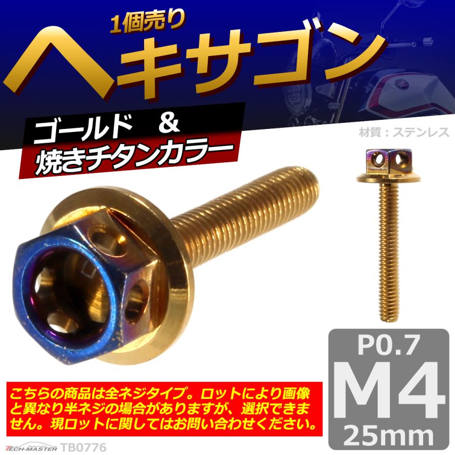 六角ボルト M4×25mm P0.7 ヘキサゴン ステンレス ゴールド＆焼きチタンカラー 1個 TB0776 | ブランド登録なし | 01