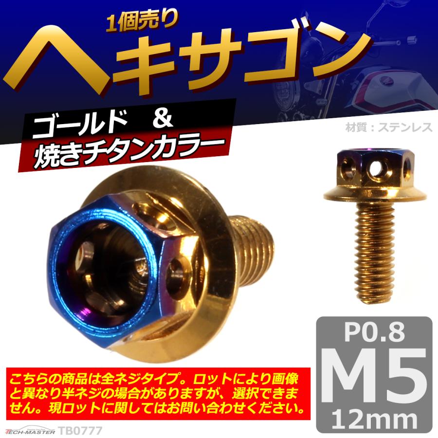 六角ボルト M5×12mm P0.8 ヘキサゴン ステンレス ゴールド＆焼きチタンカラー 1個 TB0777 | ブランド登録なし | 01