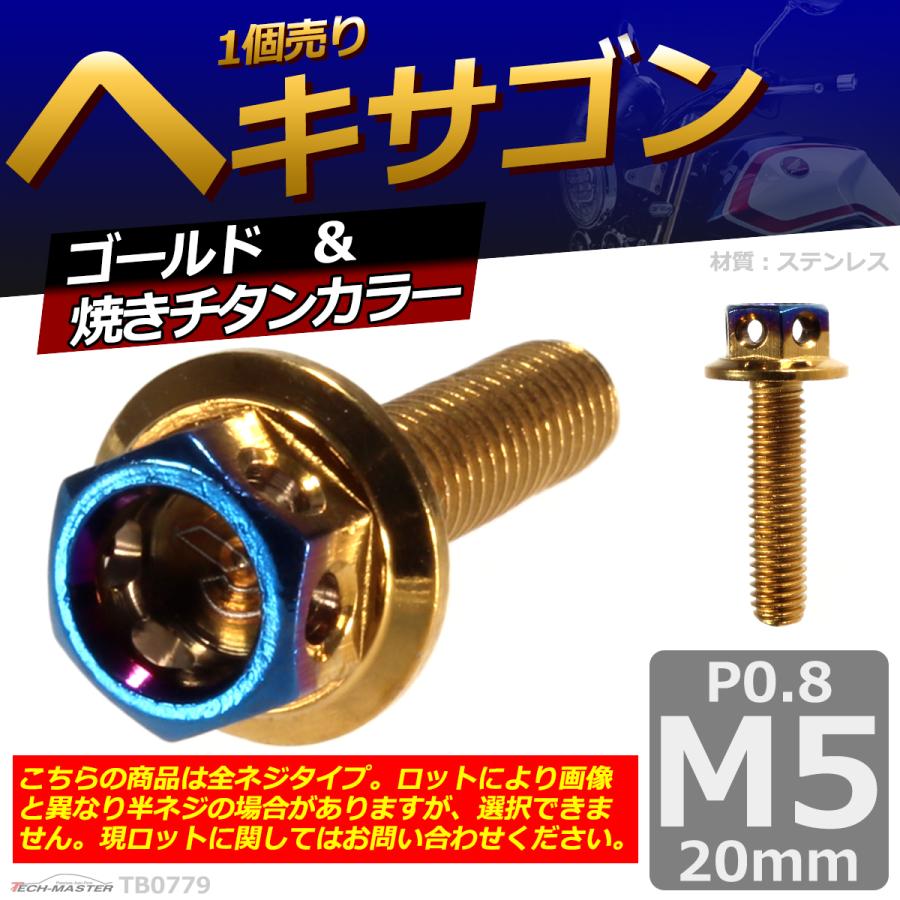 六角ボルト M5×20mm P0.8 ヘキサゴン ステンレス ゴールド＆焼きチタンカラー 1個 TB0779 | ブランド登録なし | 01