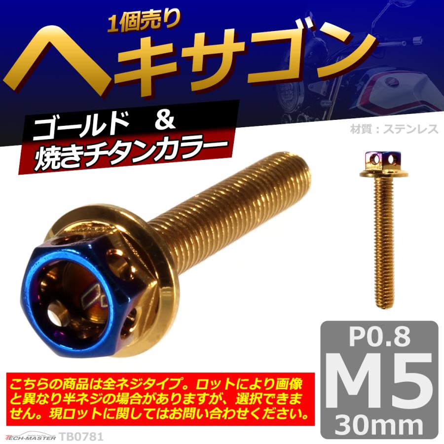 六角ボルト M5×30mm P0.8 ヘキサゴン ステンレス ゴールド＆焼きチタンカラー 1個 TB0781 | ブランド登録なし | 01