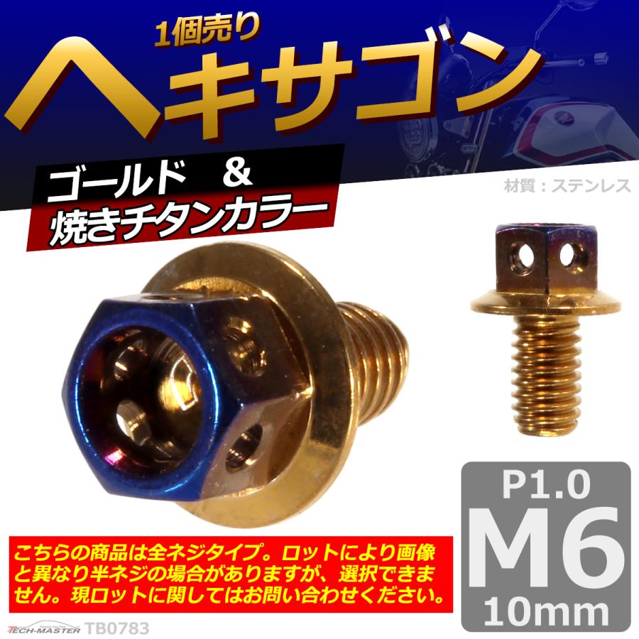 六角ボルト M6×10mm P1.0 ヘキサゴン ステンレス ゴールド＆焼きチタンカラー 1個 TB0783 | ブランド登録なし | 01