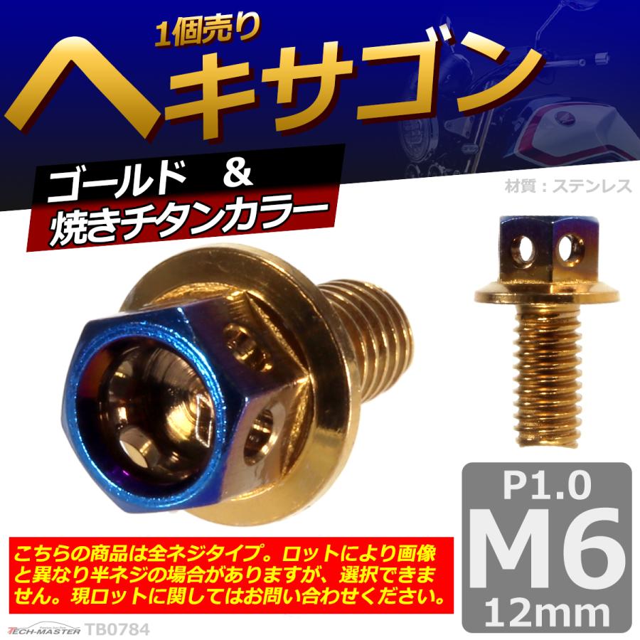 六角ボルト M6×12mm P1.0 ヘキサゴン ステンレス ゴールド＆焼きチタンカラー 1個 TB0784 | ブランド登録なし | 01