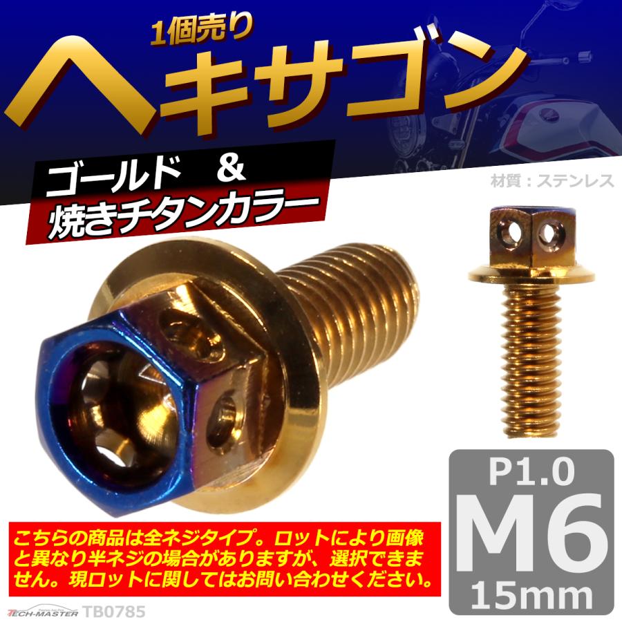 六角ボルト M6×15mm P1.0 ヘキサゴン ステンレス ゴールド＆焼きチタンカラー 1個 TB0785 | ブランド登録なし | 01
